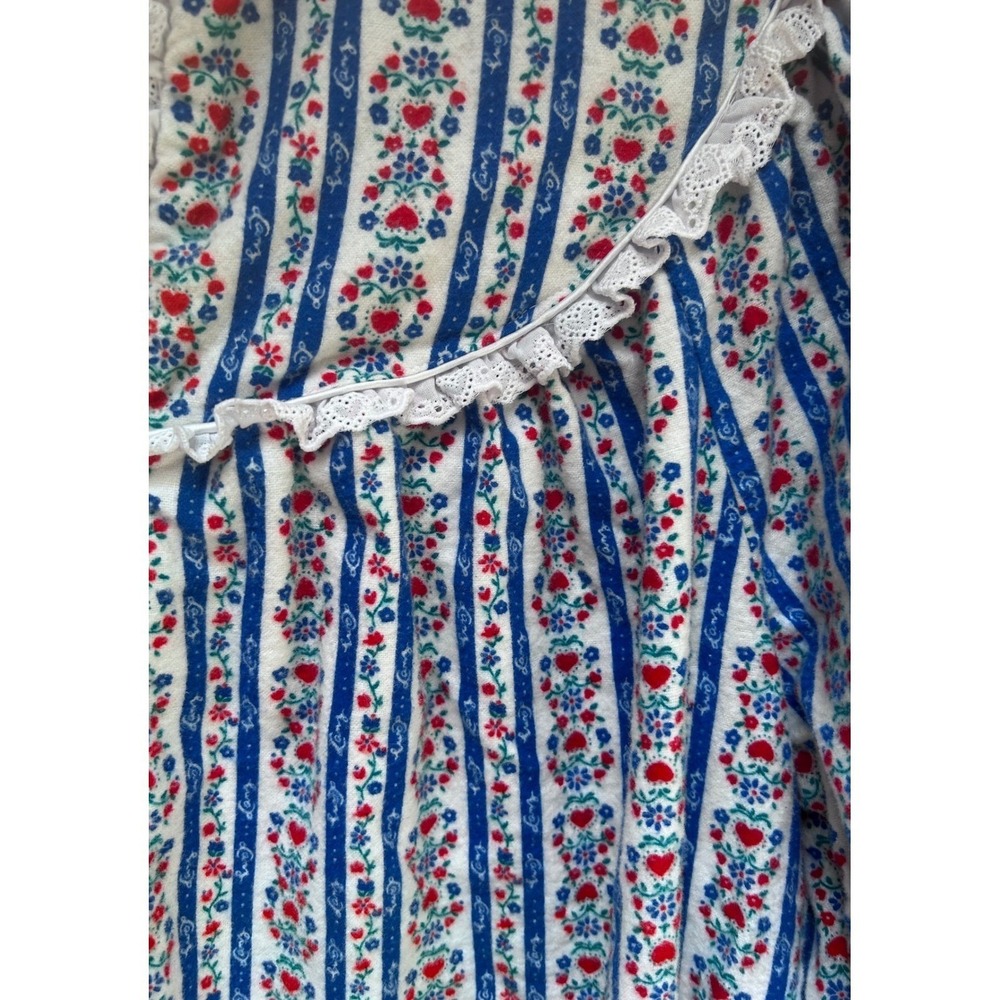 Lanz of Salzburg Womens Cotton Flannel Nightgown Blue Red Floral Heart Stripe S - Picture 4 of 6
